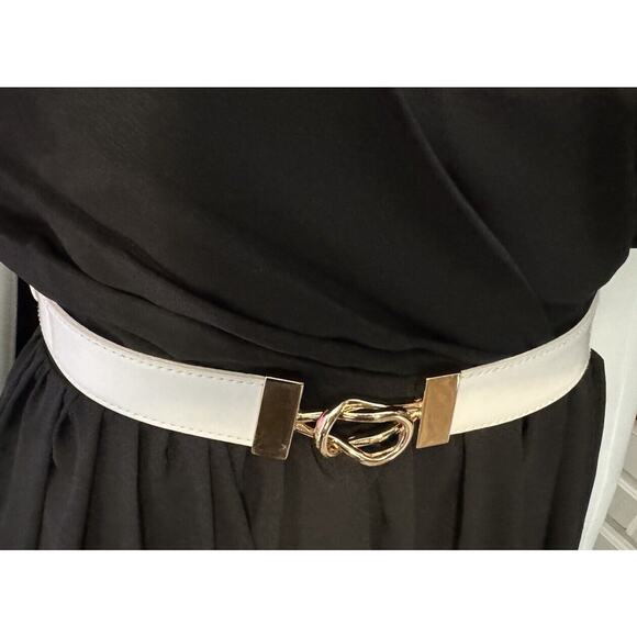 ANNE KLEIN White Genuine Leather Adjustable Belt, Gold Hardware, 47-30 - Picture 12 of 14